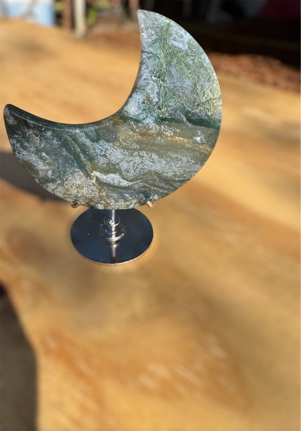 Moss Agate Moon with Stand - A