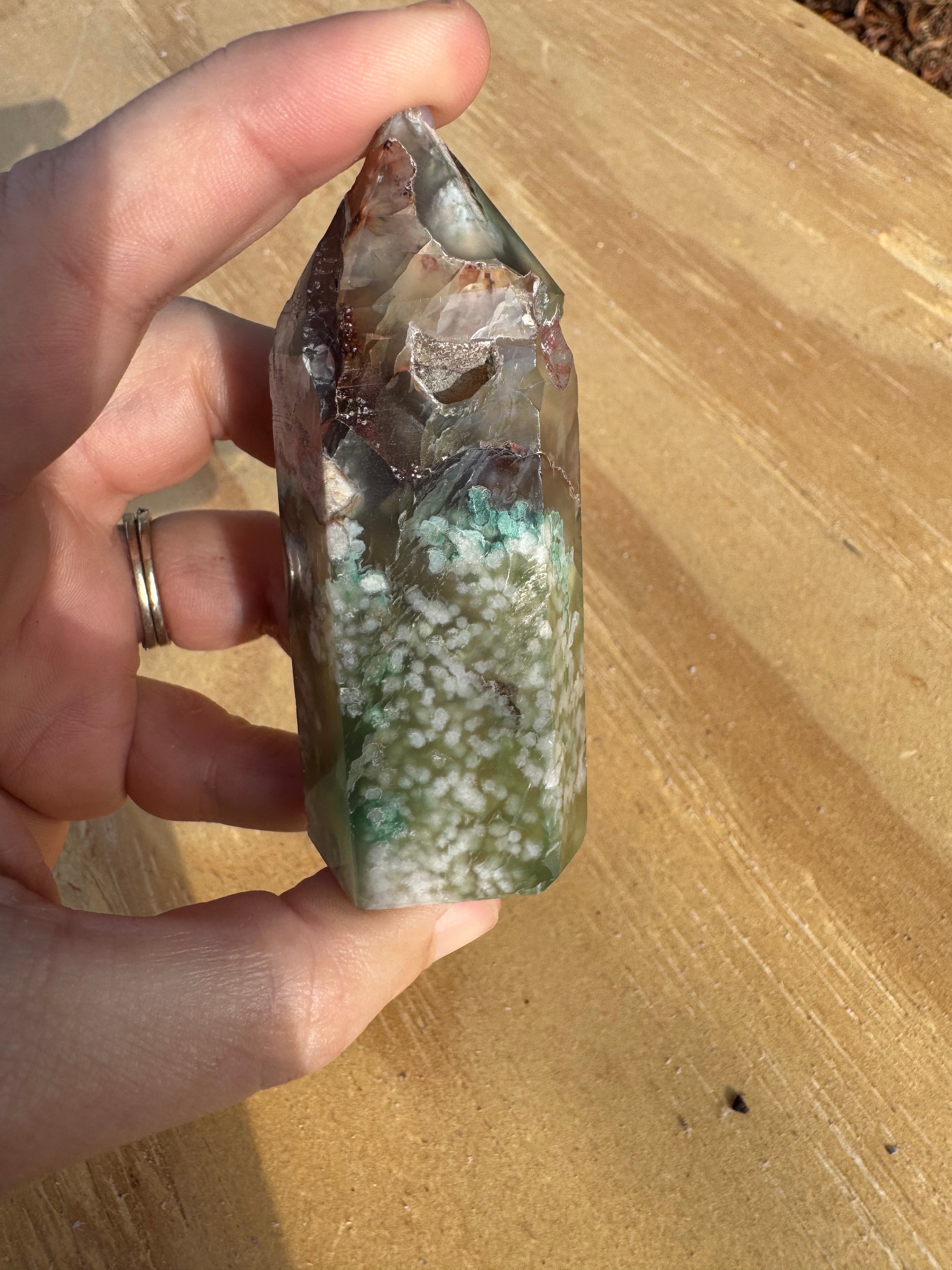 Green Flower Agate Tower - F *imperfect*