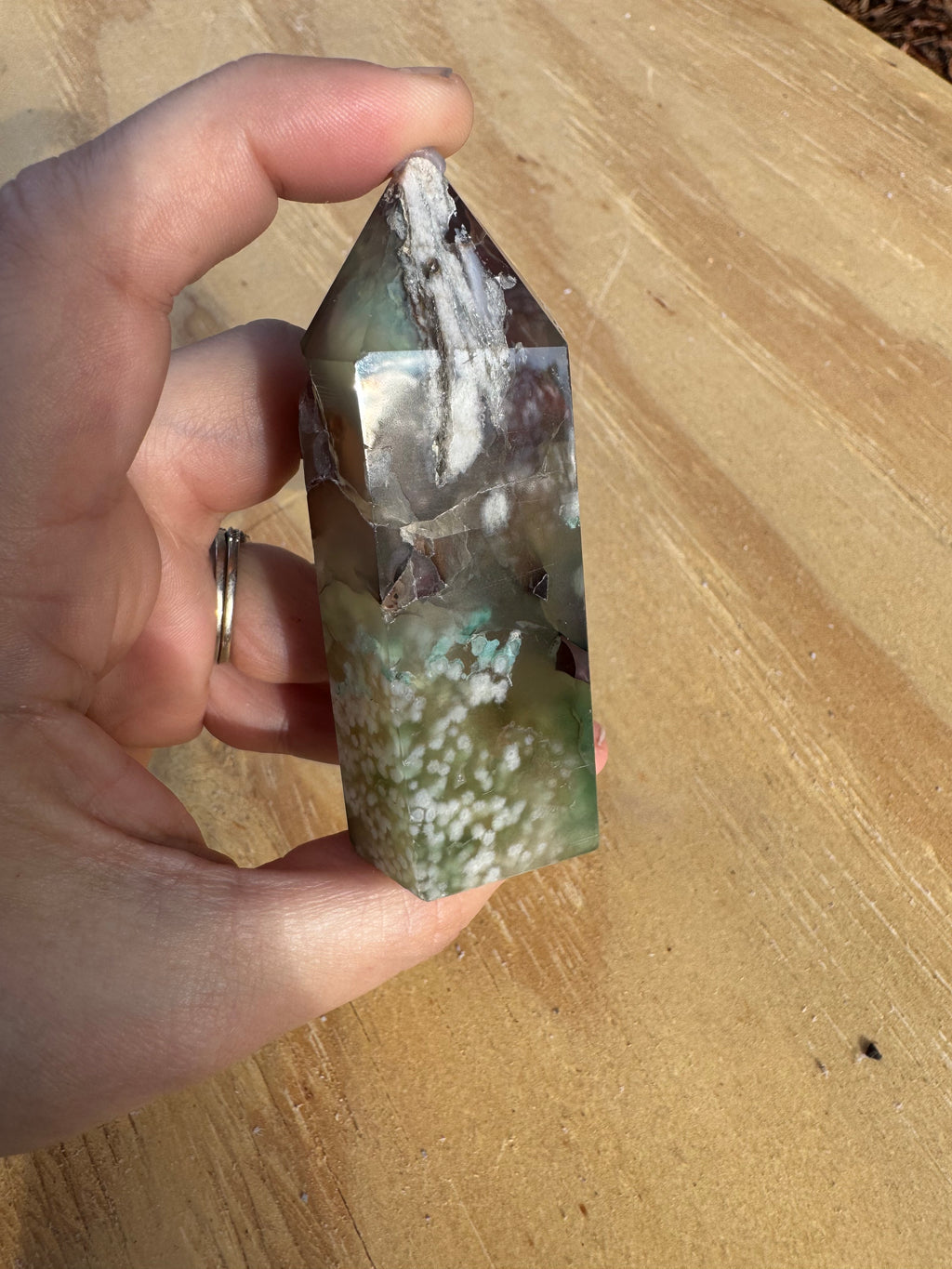 Green Flower Agate Tower - F *imperfect*