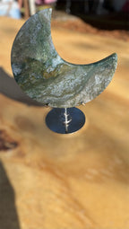 Moss Agate Moon with Stand - A