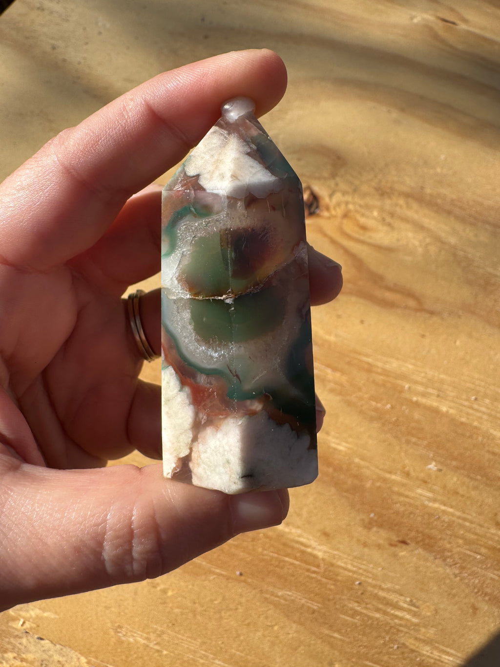 Green Flower Agate Tower