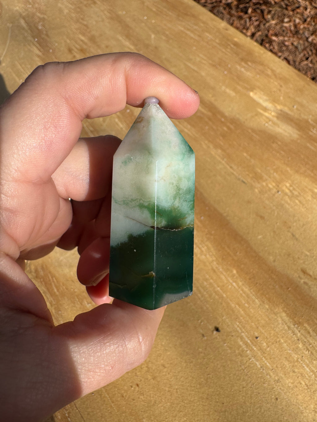 Green Flower Agate Tower - E *Druzy*