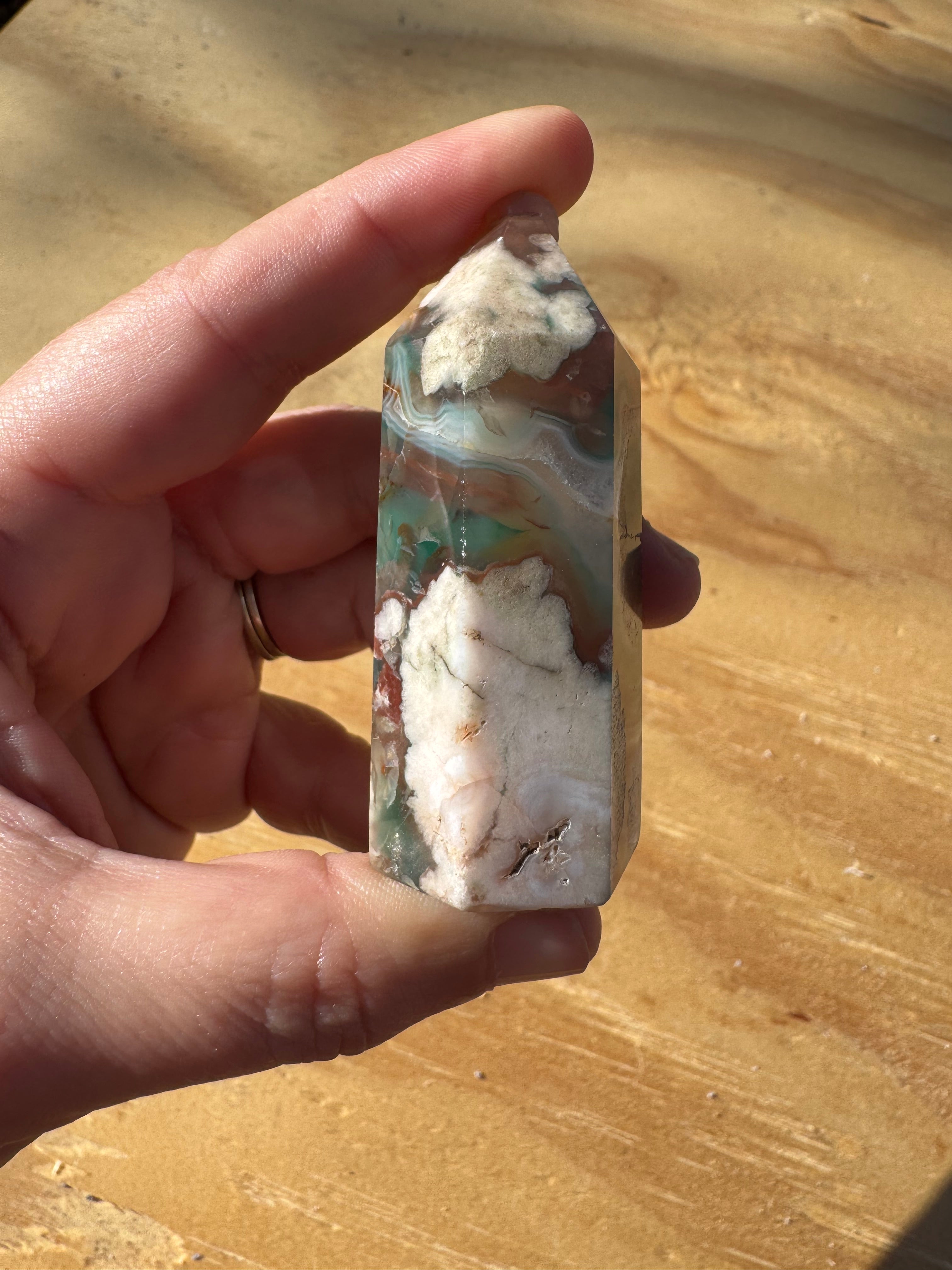 Green Flower Agate Tower