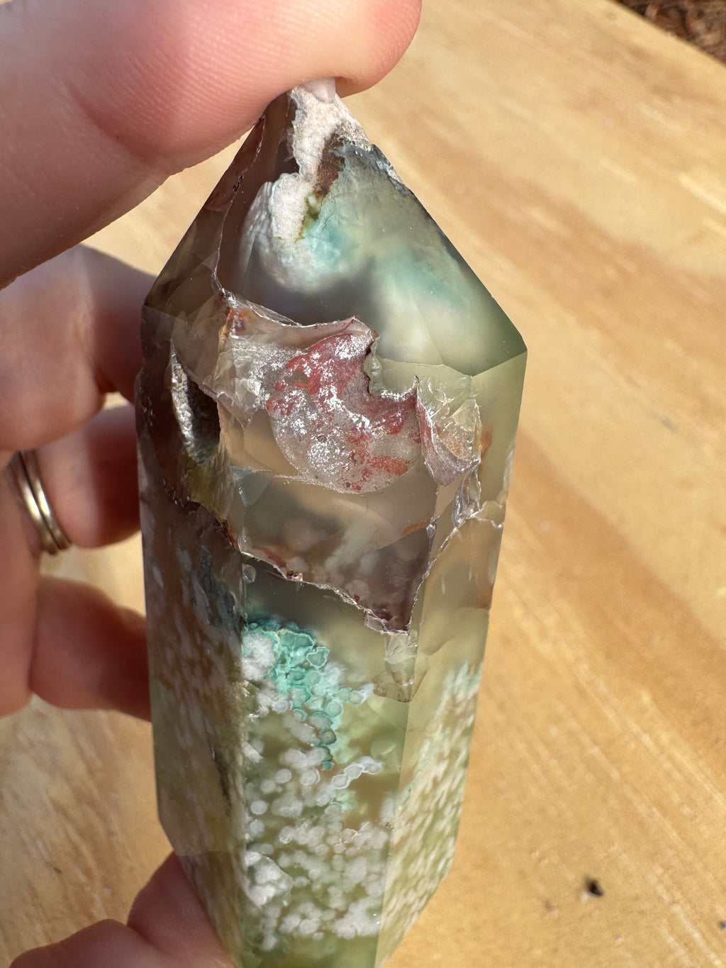Green Flower Agate Tower - F *imperfect*