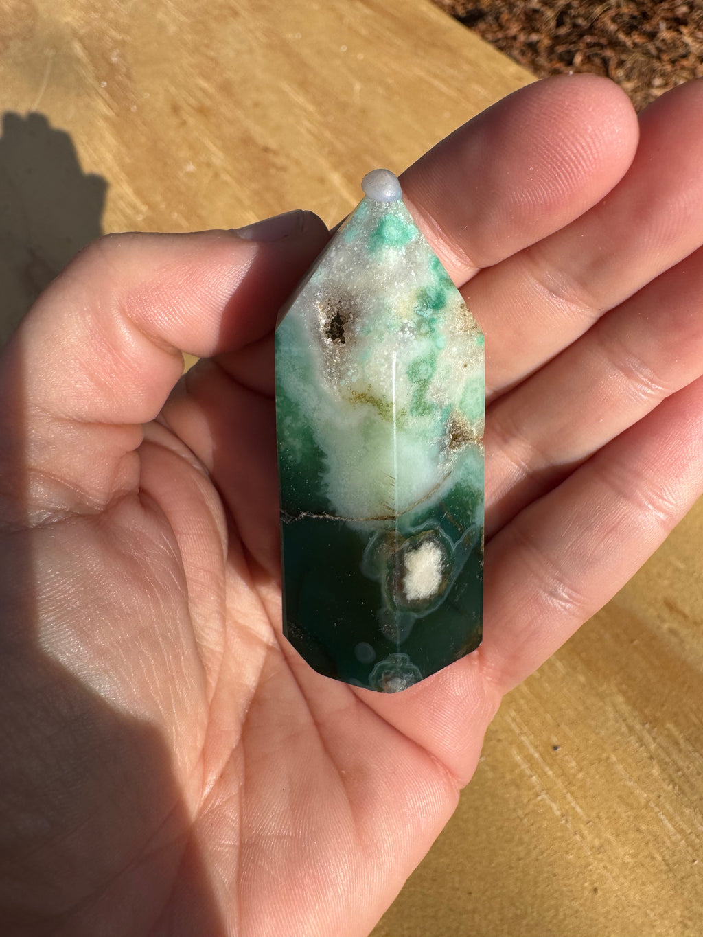 Green Flower Agate Tower - E *Druzy*