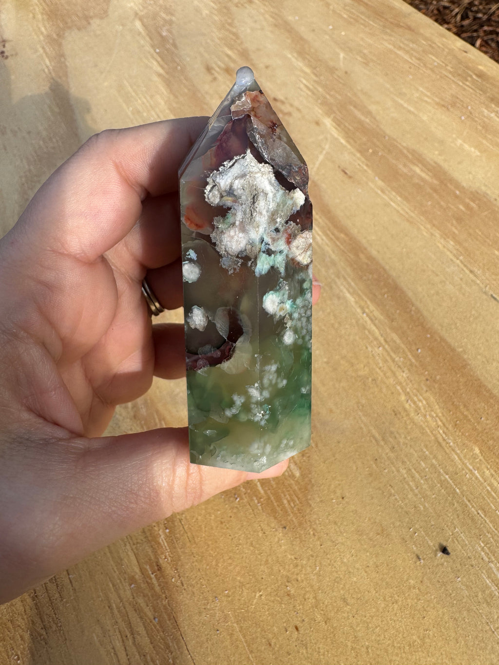Green Flower Agate Tower - F *imperfect*