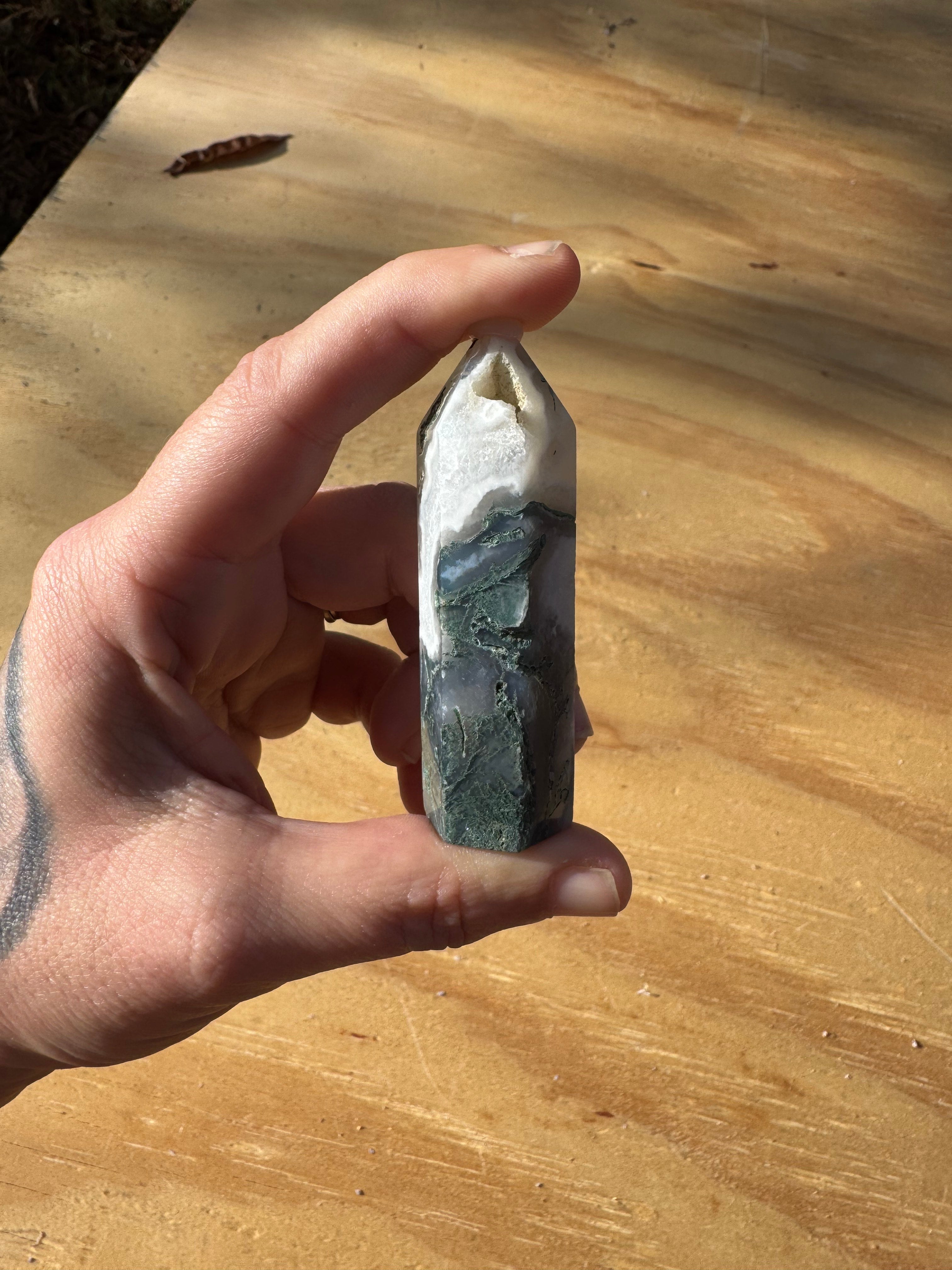 Moss Agate Tower - Option A *Druzy*