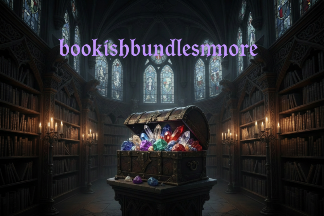 add bookishbundlesnmore as text above the treasure chest in purple font
